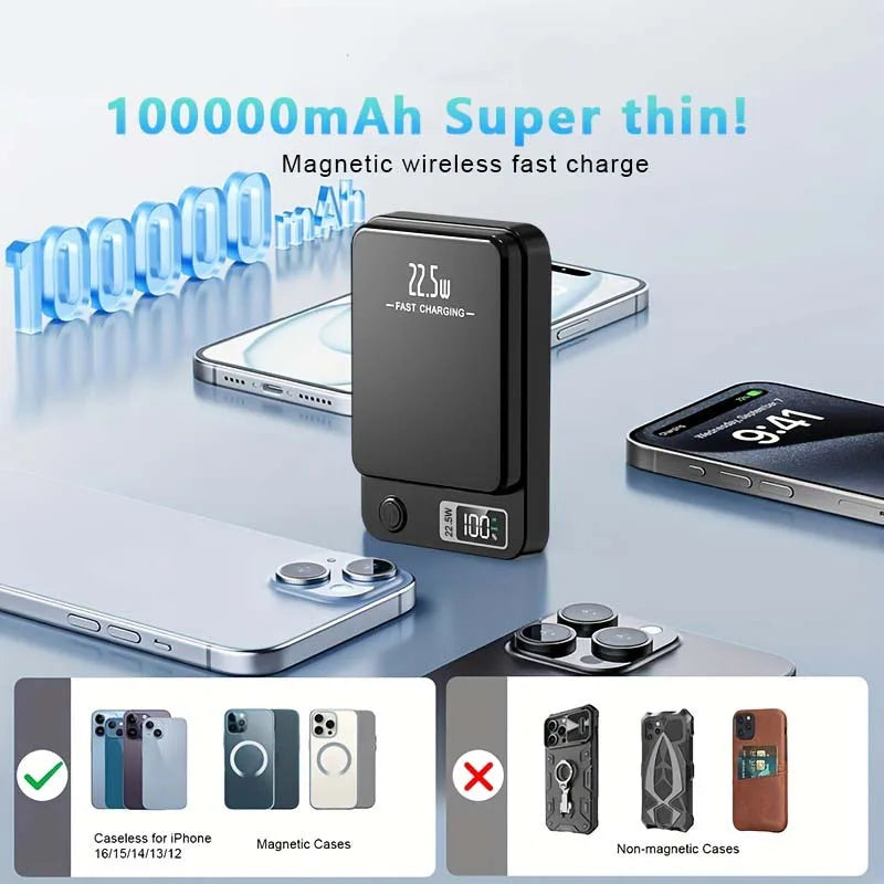 50000mAh Wireless Magnetic Power Bank Charger Fast Charging External Spare Battery For Apple iPhone Android Magsafes