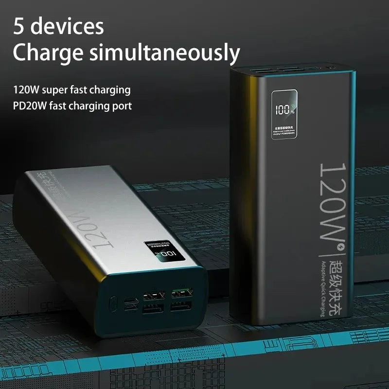 Lenovo 50000mAh Powerbank 120W Super Fast Charging Portable Battery Charger Ultra Capacity LED Digital Display For IPhone